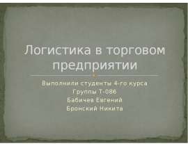 Логистика в торговом предприятии Выполнили студенты 4-го курса Группы Т-086 Бабичев Евгений Бронский Никита
