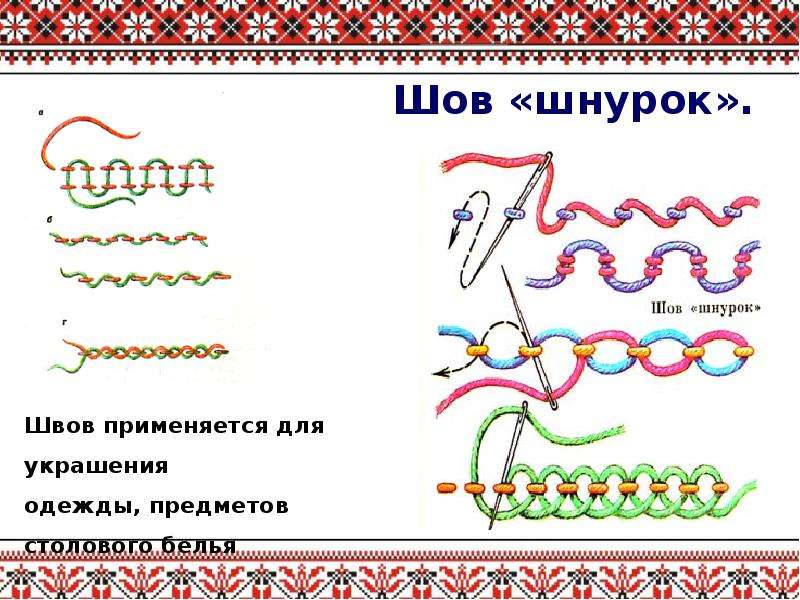 Шов шнурок схема