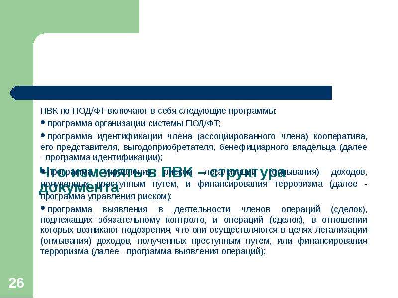 Правила внутреннего контроля. Внутренний контроль под ФТ. Что такое ПВК по под/ФТ. Программу организации системы под/ФТ.