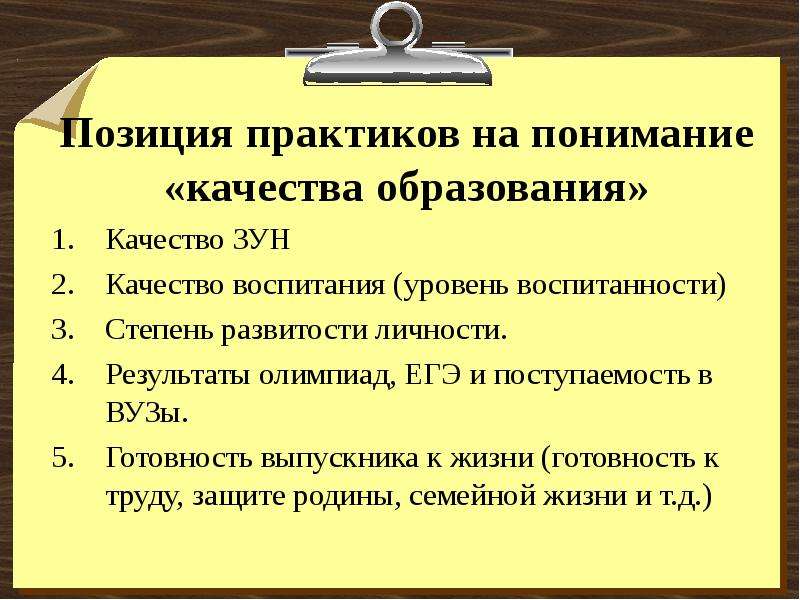 Уровень позиции. Качество зун. Понимание это качество.