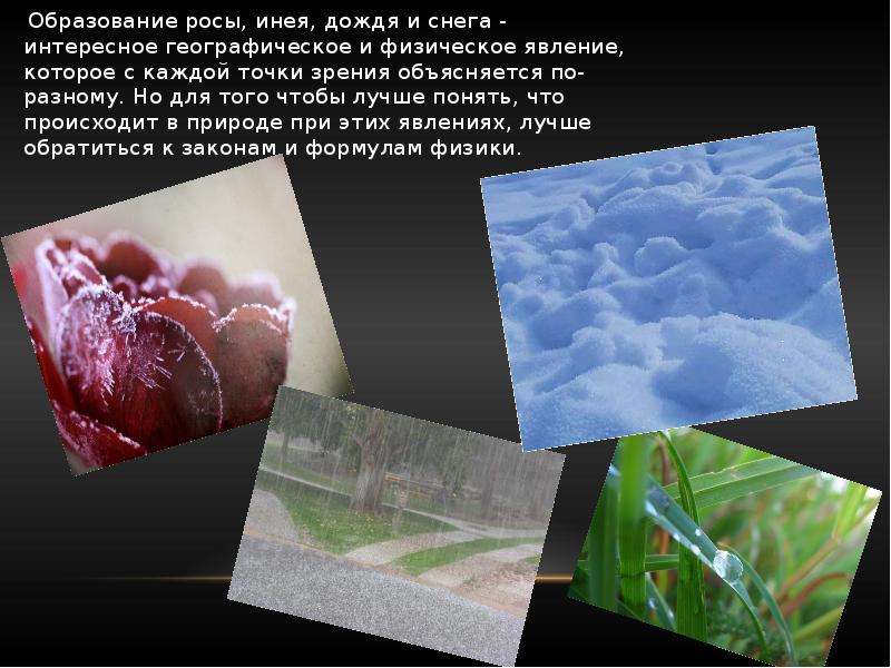 Дождь снег роса. Роса и иней. Роса иней дождь и снег. Как образуется роса иней дождь. Доклад на тему дождь.