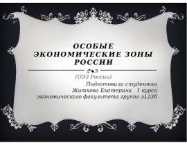 Особые экономические зоны России (ОЭЗ России) Подготовила студентка Житкова Екатерина 1 курса экономического фак