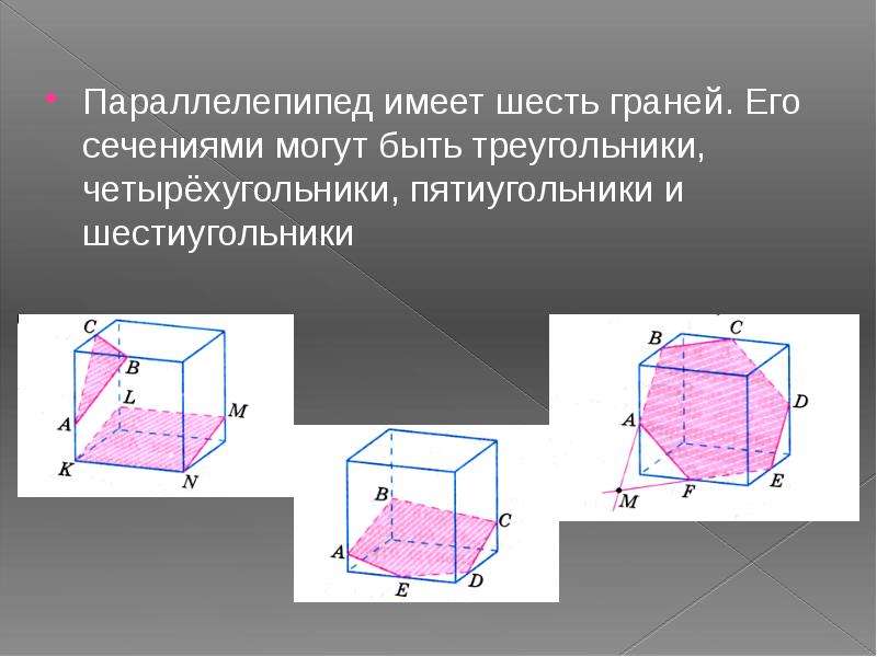 Шесть граней. Параллелепипед имеет шесть граней его сечениями. Сечение параллелепипеда шестиугольником. Задания на сечения параллелепипед шестиугольником. Сечение параллелепипеда пятиугольник.