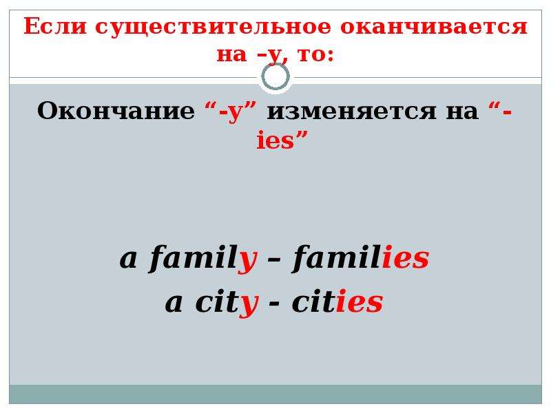 Слова оканчивающиеся на я существительные. Существительное множественного числа оканчивающиеся на о. Если существительное оканчивается на y. Окончания на y в множественном. Существительное оканчивающееся на y английский.