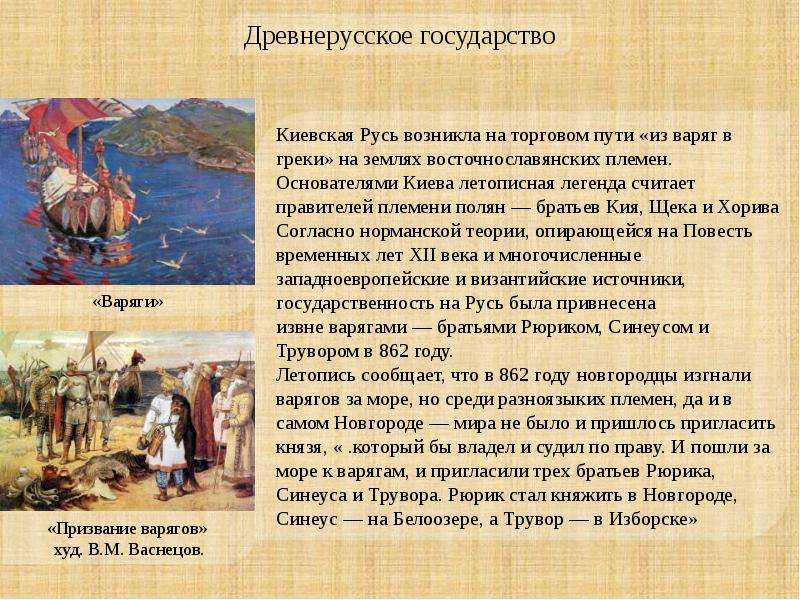 Легенда о призвании варягов на русь. Государственность на Руси возникла в. Киевская Русь возникла на торговом пути. Год призвания варягов согласно повести временных лет:. Происхождение государственности на Руси Киевская Русь.