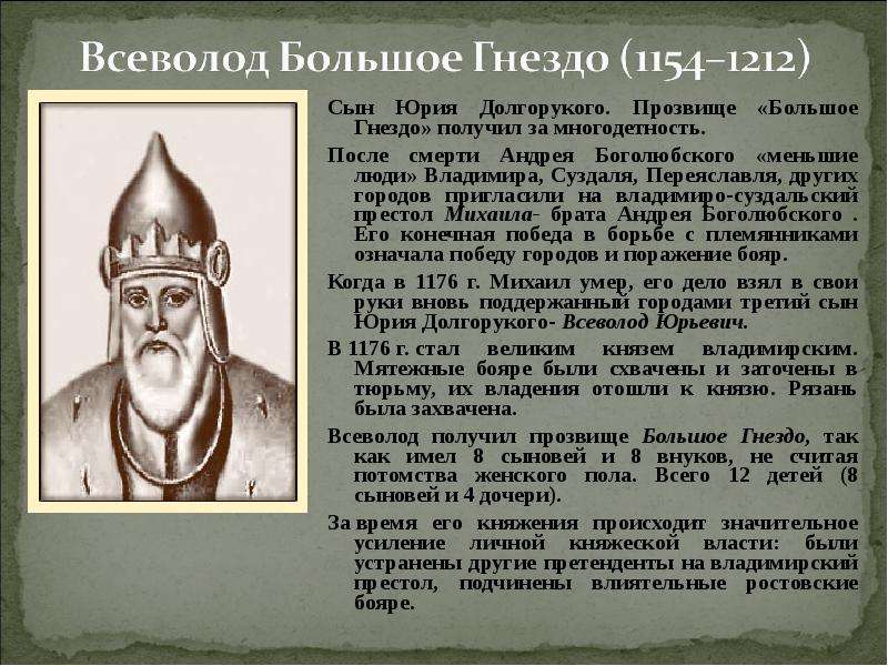 Северо восточные князья. Всеволод большое гнездо(1154-1212). Правление князя Всеволода большое гнездо. Северо Восточная Русь Андрей Боголюбский. Прозвище Андрея Боголюбского.