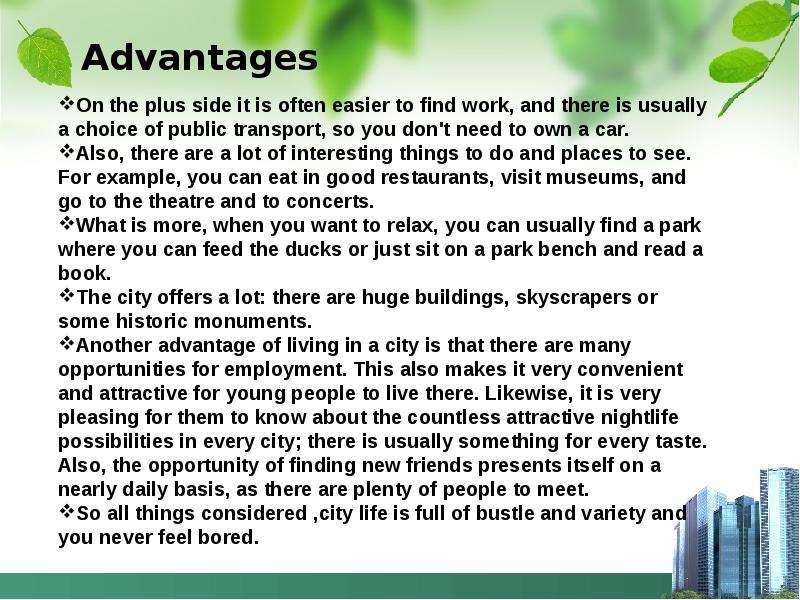 essay on advantages of city life