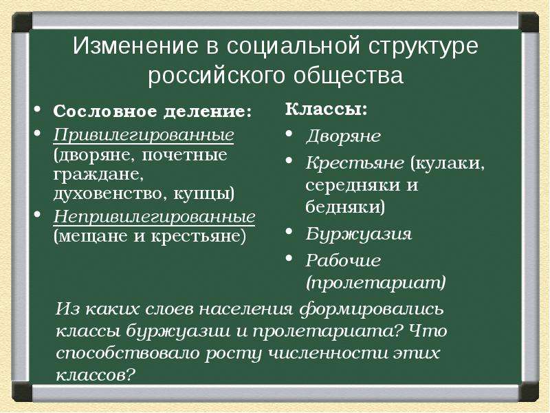 Перемены в экономике и социальном строе 9 класс план конспект