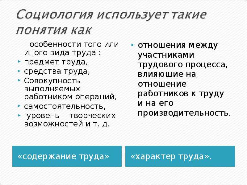 Труда содержание труда отношения в. Понятие характер труда. Показатели характера труда. Признаки содержания труда. Характер и содержание труда кратко.