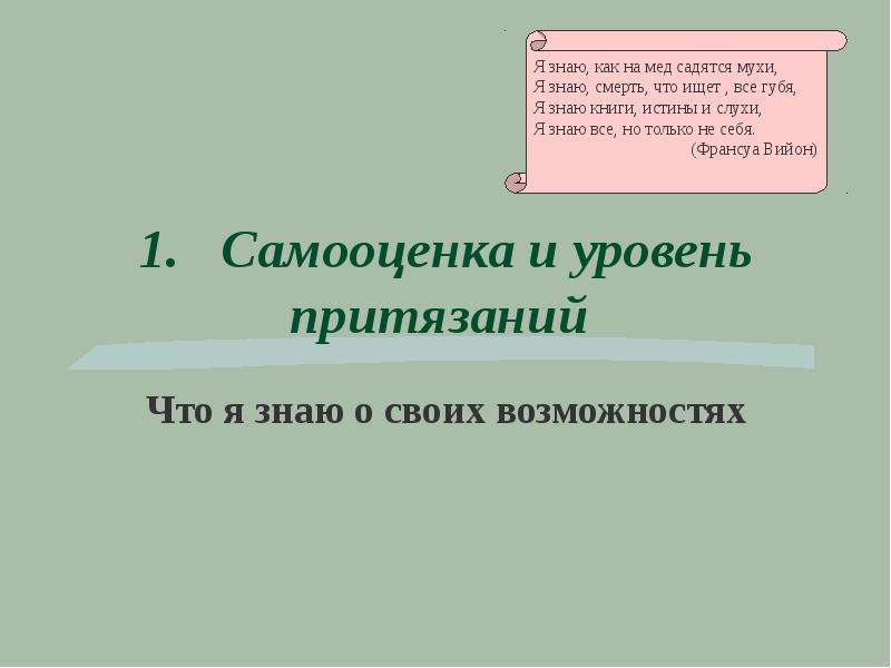 Самооценка и уровень притязаний как факторы мотивации презентация