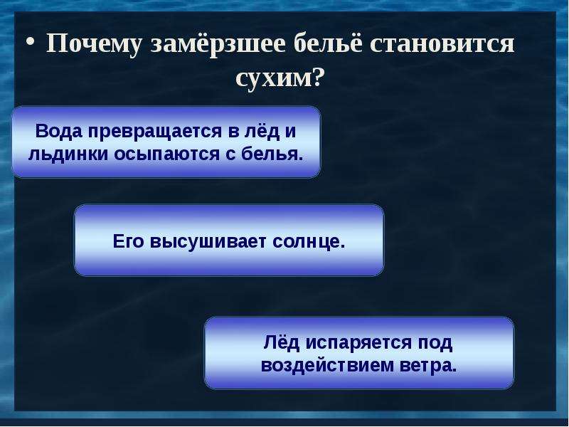 Причины замерзания. Почему замерзшее белье становится сухим. Причины слайд. Почему лед испаряется.