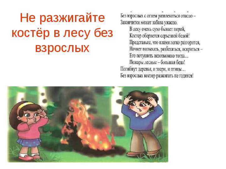 Не разжигайте костёр в лесу без взрослых