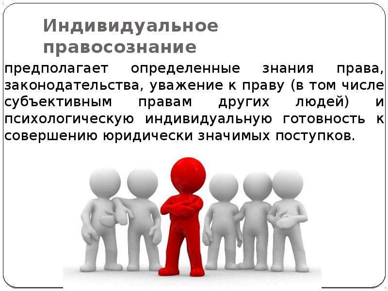 Знание законодательства. Правосознание. Индивидуальное правосознание. Индивидуальное групповое и Общественное правосознание. Массовое правосознание.