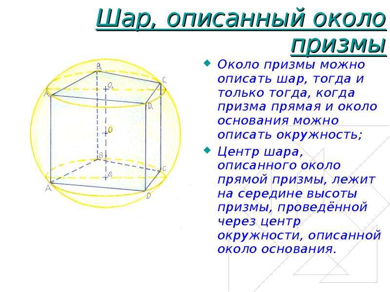 Шар описан. Центр шара описанного около прямой Призмы лежит. Радиус сферы описанной около Призмы. Шар описанный около Призмы. Шар описан вокруг Призмы.