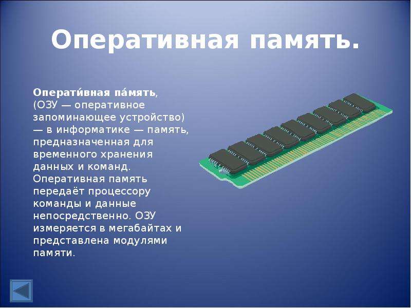 Оперативная память компьютера презентация