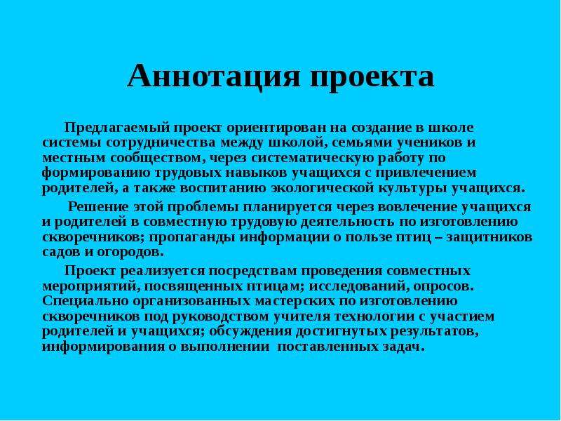 Что писать в аннотации проекта