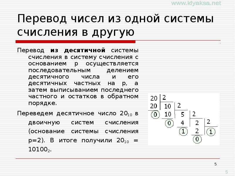 Перевод систем счисления презентация