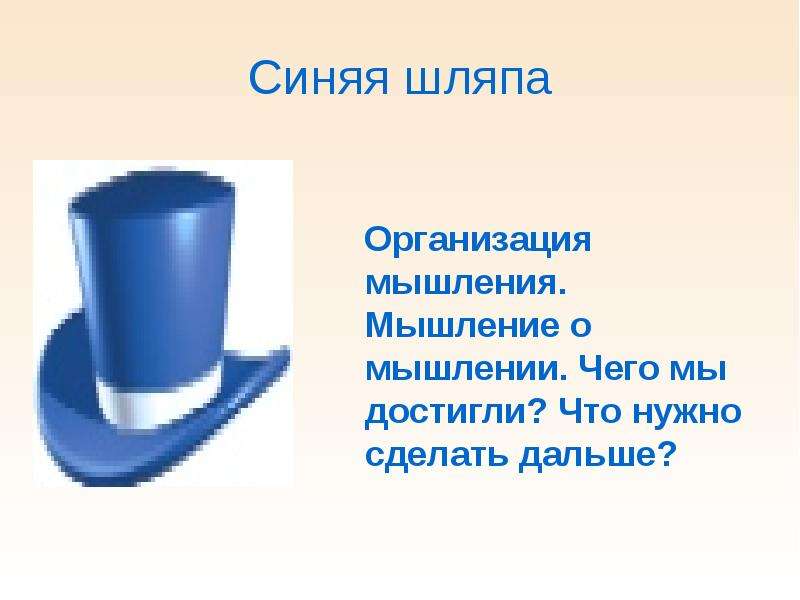 Синяя шляпа Организация мышления. Мышление о мышлении. Чего мы достигли? Что нужно сделать дальше?