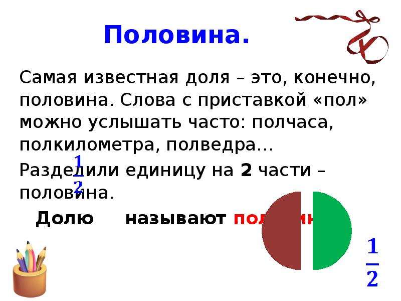 Половина части. Доли половина. Половина половины в долях. Слова с пол. Слова с приставкой пол.