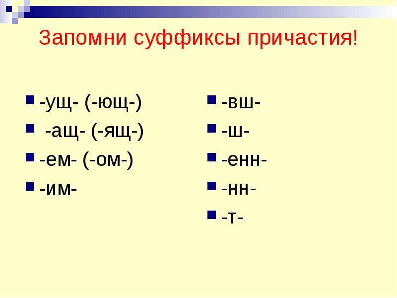 Суффикс енн. Причастия с суффиксом Енн. Приставка Ющ. Причастия с суффиксом ВШ НН ем т. Суффикс Ющ в деепричастиях.