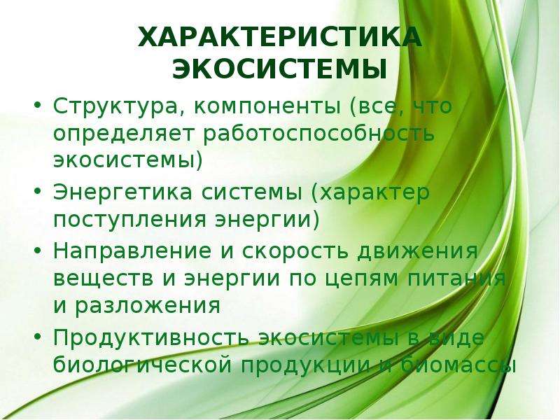 План характеристики экосистемы