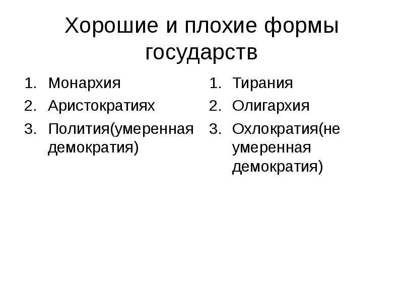 Полития. Монархия аристократия полития. Хорошие и плохие формы правления по Аристотелю. Монархия лучше демократии. Худшая форма правления.