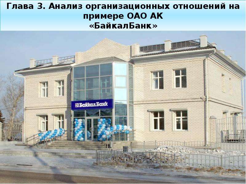 


Глава 3. Анализ организационных отношений на примере ОАО АК
«БайкалБанк»
