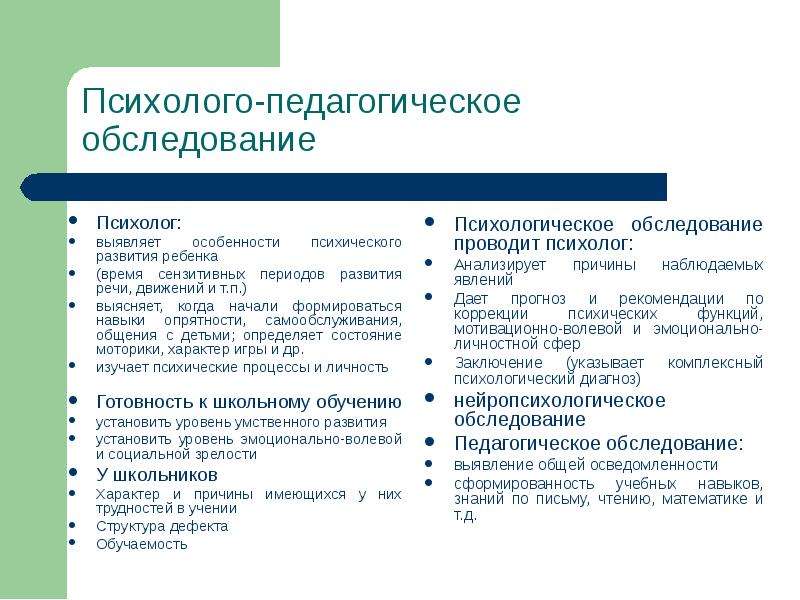 Обследование ребенка с комплексными нарушениями в развитии схема