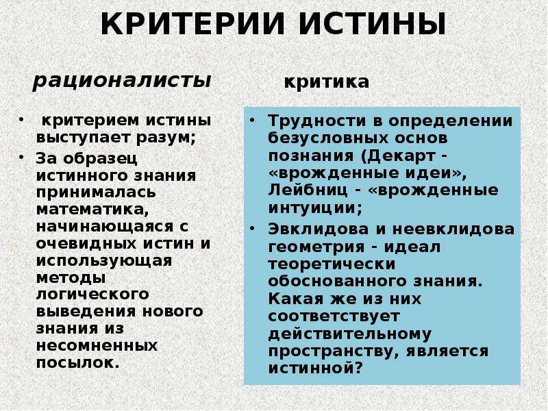 Критериями истины являются знания. Критерий истины для рационалистов. Рационализм критерии истины. Критерии истины разум. Критерии истинности в рационализме.