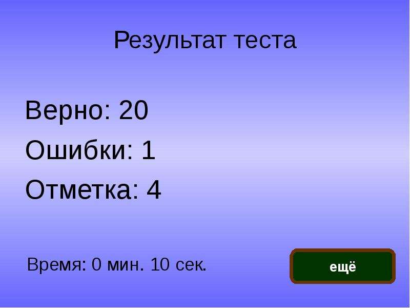 Теста 5. Результат теста на 5. Результат теста 1 ошибка. Если 3 ошибки из 20. Тест 5-00.