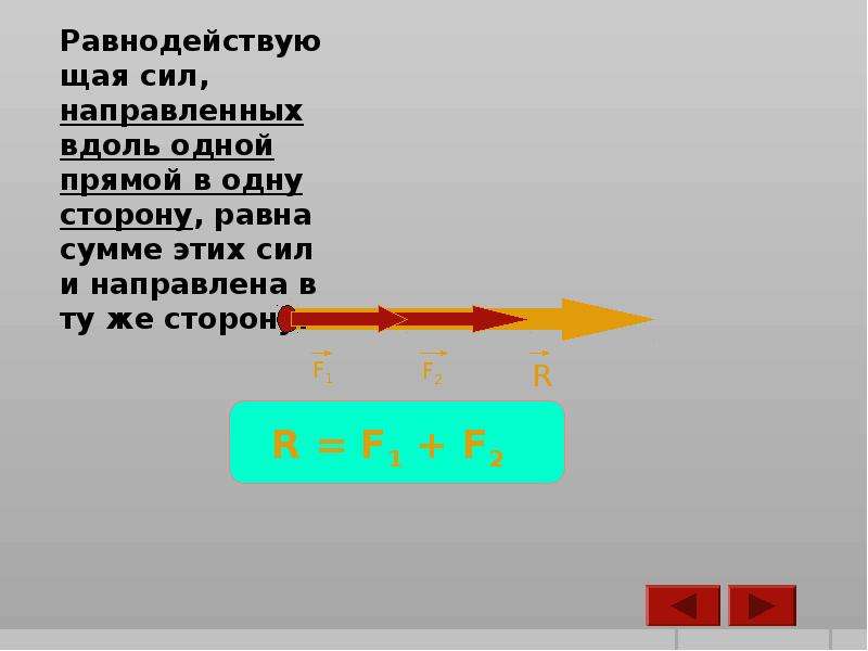 Сложение сил 7 класс. Сложение двух сил направленных по одной. Сложение 2 сил направленных по одной прямой равнодействующая сил. Задачи на нахождение равнодействующей. Силы направлены вдоль одной прямой.