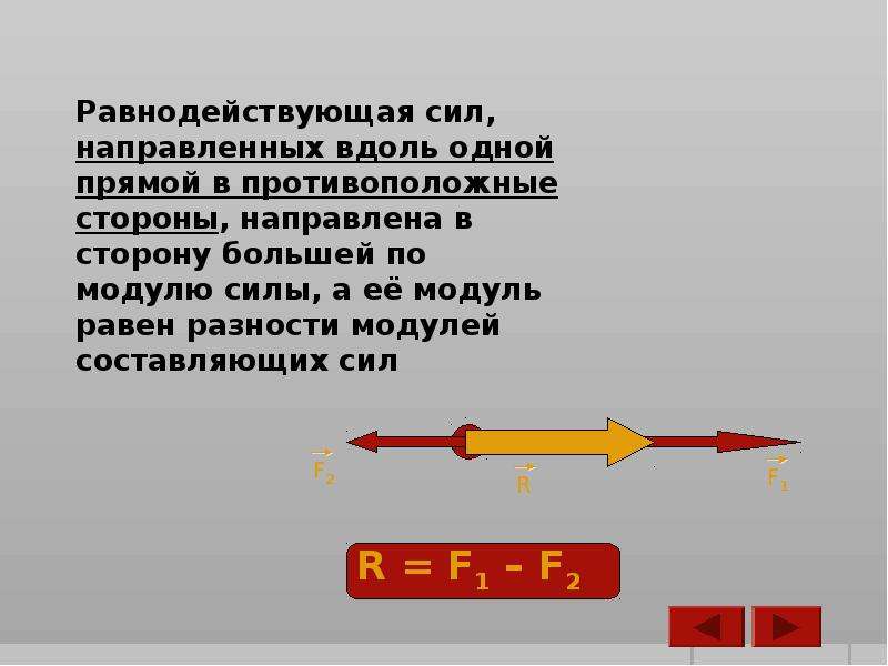 Вдоль двух. Сложение двух сил направленных по одной прямой равнодействующая сил. Сложение сил равнодействующая сила. Равнодействующая сил направленных по одной прямой в одну сторону. Сложение 2 сил направленных по одной прямой равнодействующая сил.