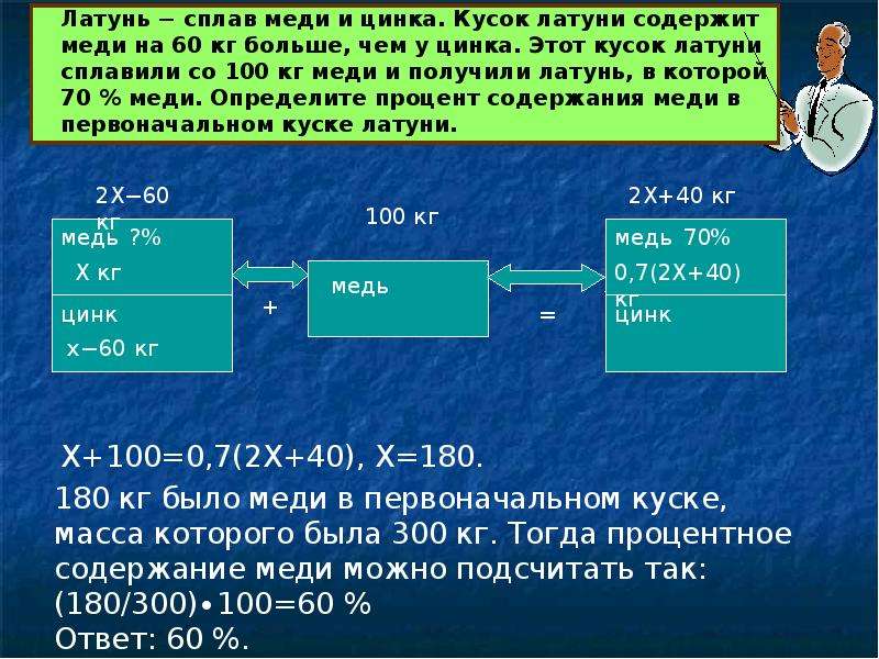 Решите задачу по предложенному плану в сплаве содержится 2 части меди и 1 часть цинка