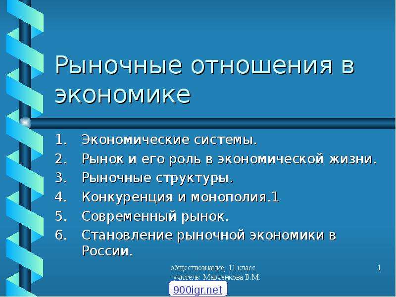 Рыночные отношения в экономике презентация