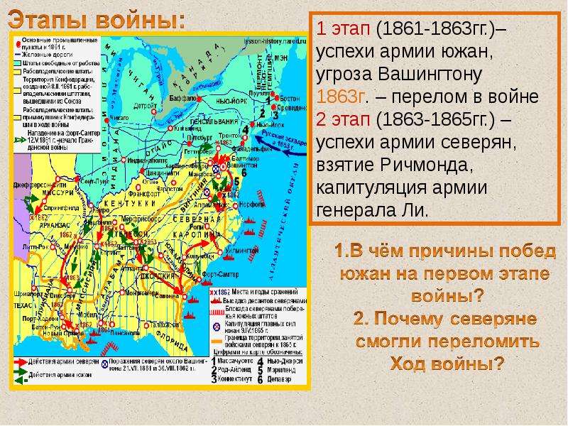 Гражданская война в сша 1861 1865 контурная карта 9 класс гдз