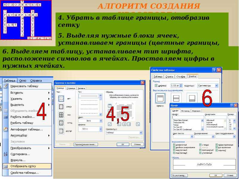 Границы таблицы. Как убрать границы таблицы. Алгоритм создания таблицы. Как установить границы таблицы. Цветные границы таблицы в презентации.