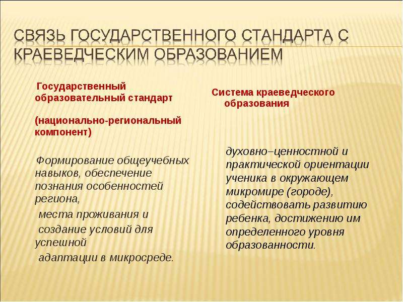 .Национально-региональный компонент стандарта образования. Особенности регионального компонента. Определяющим направлением национально-регионального компонента. Соотношение «краеведение» и «региональный компонент гос»..