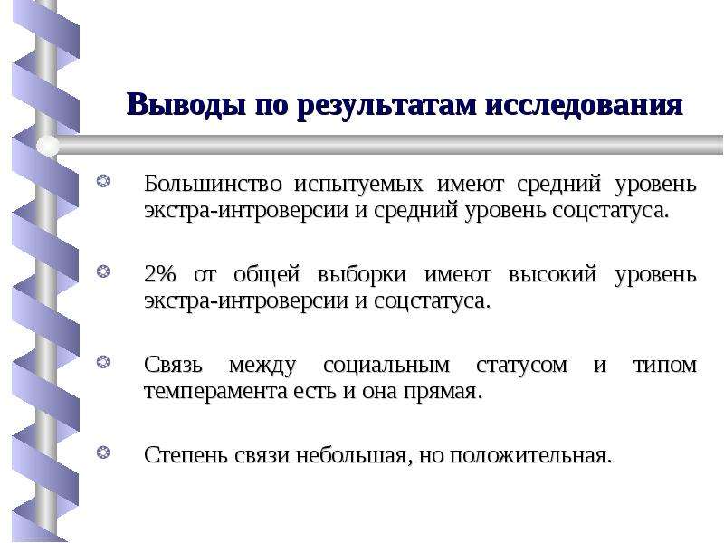 Большинство исследований. Вывод об интроверсии. Уровень Экстра-интровертности.