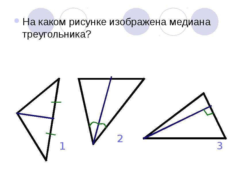 Укажите рисунок на котором изображена медиана треугольника