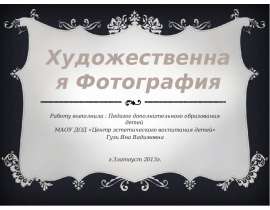Художественная Фотография Работу выполнила : Педагог дополнительного образования детей МАОУ ДОД «Центр эстетического воспитан