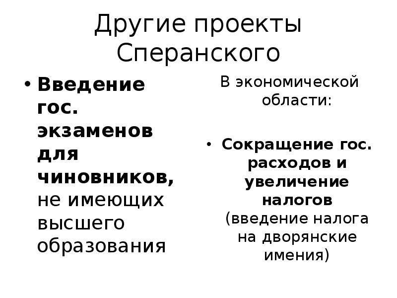 Проект новосильцева и проект сперанского