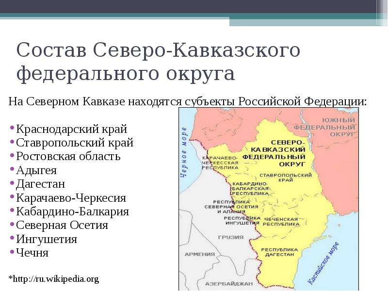 Субъекты входящие в состав северо кавказского района