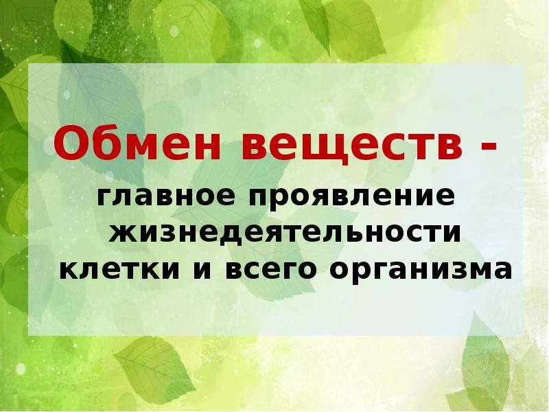 Проект на тему обмен веществ и энергии 6 класс биология