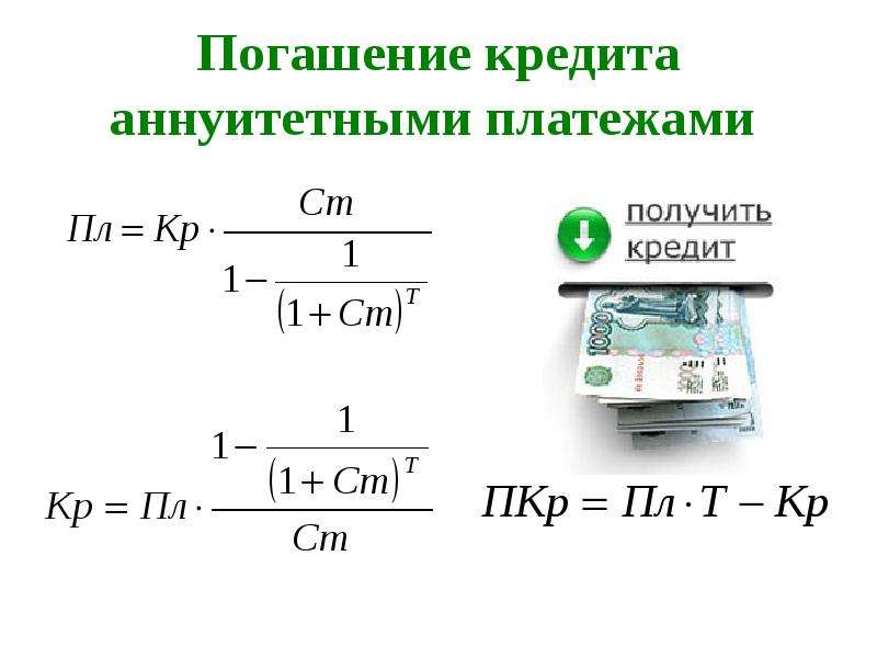 Аннуитетная схема погашения кредита формула