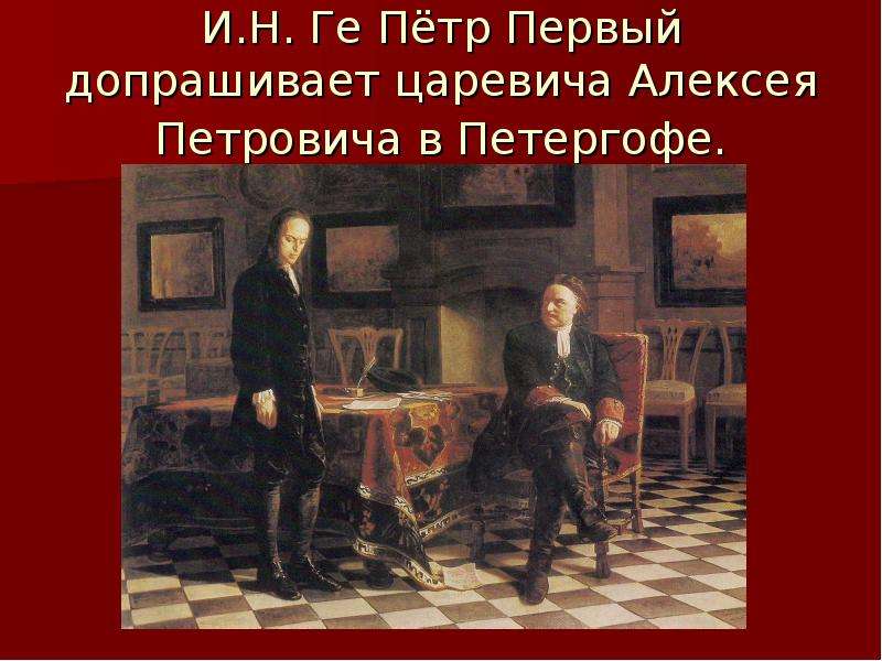 Кто написал картину петр 1 допрашивает царевича алексея в петергофе написал