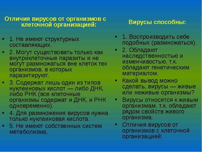 Различия жизни в. Отличие вирусов от клеточных форм жизни. Отличия вирусов от организмов с клеточной организацией. Вирусы и организмы различия. Сходство вирусов с клеточными организмами.