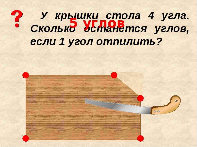 Сколько кусков осталось. У крышки стола 4 угла один отпилили. Стол с отпиленным углом. У стола отпилили один угол сколько углов осталось. У стола 4 угла один отпилили сколько углов осталось.