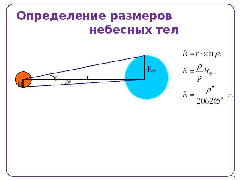 Диаметр тела. Формула для определения размеров небесных тел. Формулы для определения радиуса небесного тела. Угловой диаметр. Угловой диаметр в астрономии.