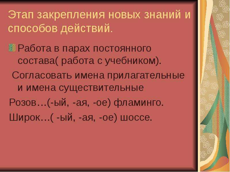 Вопросы автору учебника. Согласование прилагательных с несклоняемыми существительными. Работа в парах постоянного состава. Несклоняемое прилагательное. Розовый существительное.