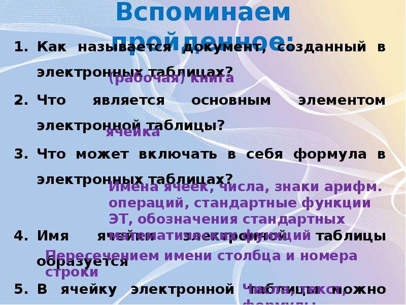 Какой документ называют положение. Как называется документ созданный в электронной таблице. Что является главным элементом электронных таблиц. Что могут включать в себя формулы в электронных таблицах. Основным элементом электронных таблиц является.